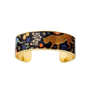 NWOT Rifle Paper Co. Gold Enamel Thick Cuff Bracelet in Menagerie Leopard